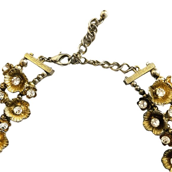 Necklace Gold Tone Floral Rhinestone Triple Stand Hollywood Glam Regency Adjusts - Picture 8 of 8